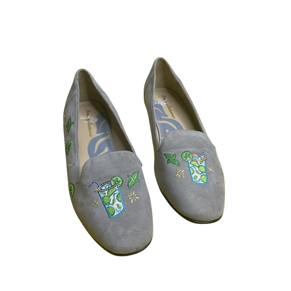 Tommy Bahama Women's Coastal Drinks Loafers Gray Suede Embroidery Slip On 8.5 - Picture 2 of 14